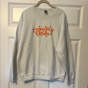Gildan White Crewneck with Orange 'Spooky Vibes' Design